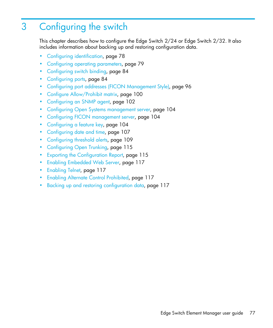 Configuring the switch, 3 configuring the switch, 3configuring the switch | HP StorageWorks 2.32 Edge Switch User Manual | Page 77 / 202