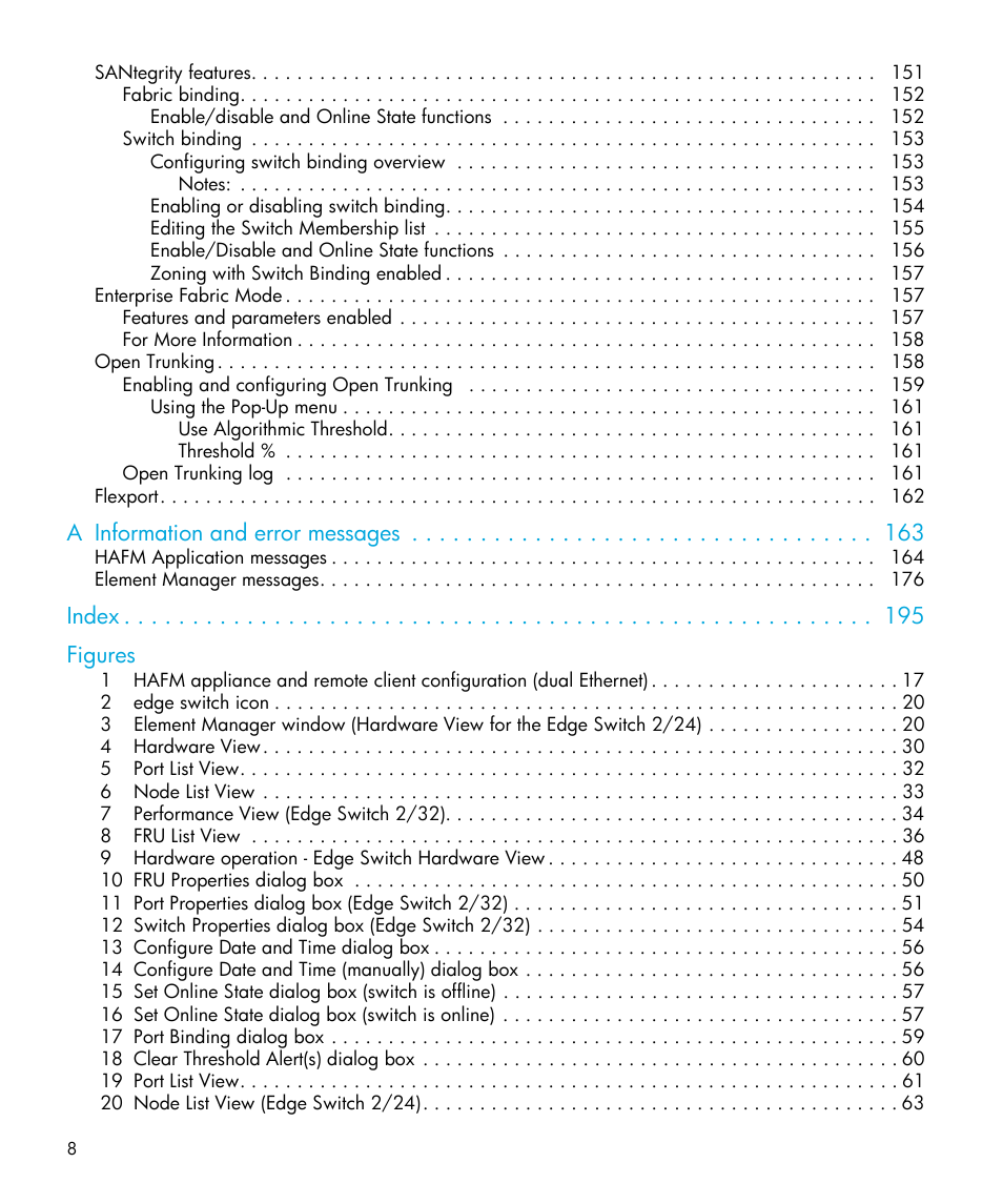 A information and error messages, Index figures | HP StorageWorks 2.32 Edge Switch User Manual | Page 8 / 202
