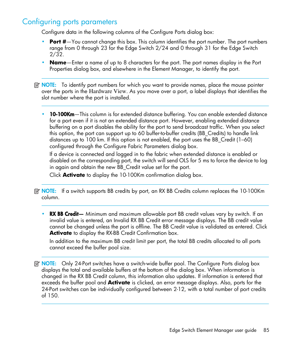 Configuring ports parameters | HP StorageWorks 2.32 Edge Switch User Manual | Page 85 / 202