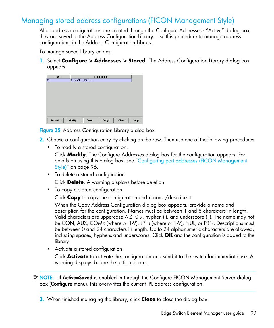 Figure 35 address configuration library dialog box, 35 address configuration library dialog box | HP StorageWorks 2.32 Edge Switch User Manual | Page 99 / 202