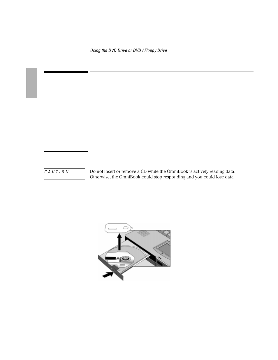 Using the dvd drive or dvd / floppy drive | HP OmniBook 7100 Notebook PC User Manual | Page 14 / 33