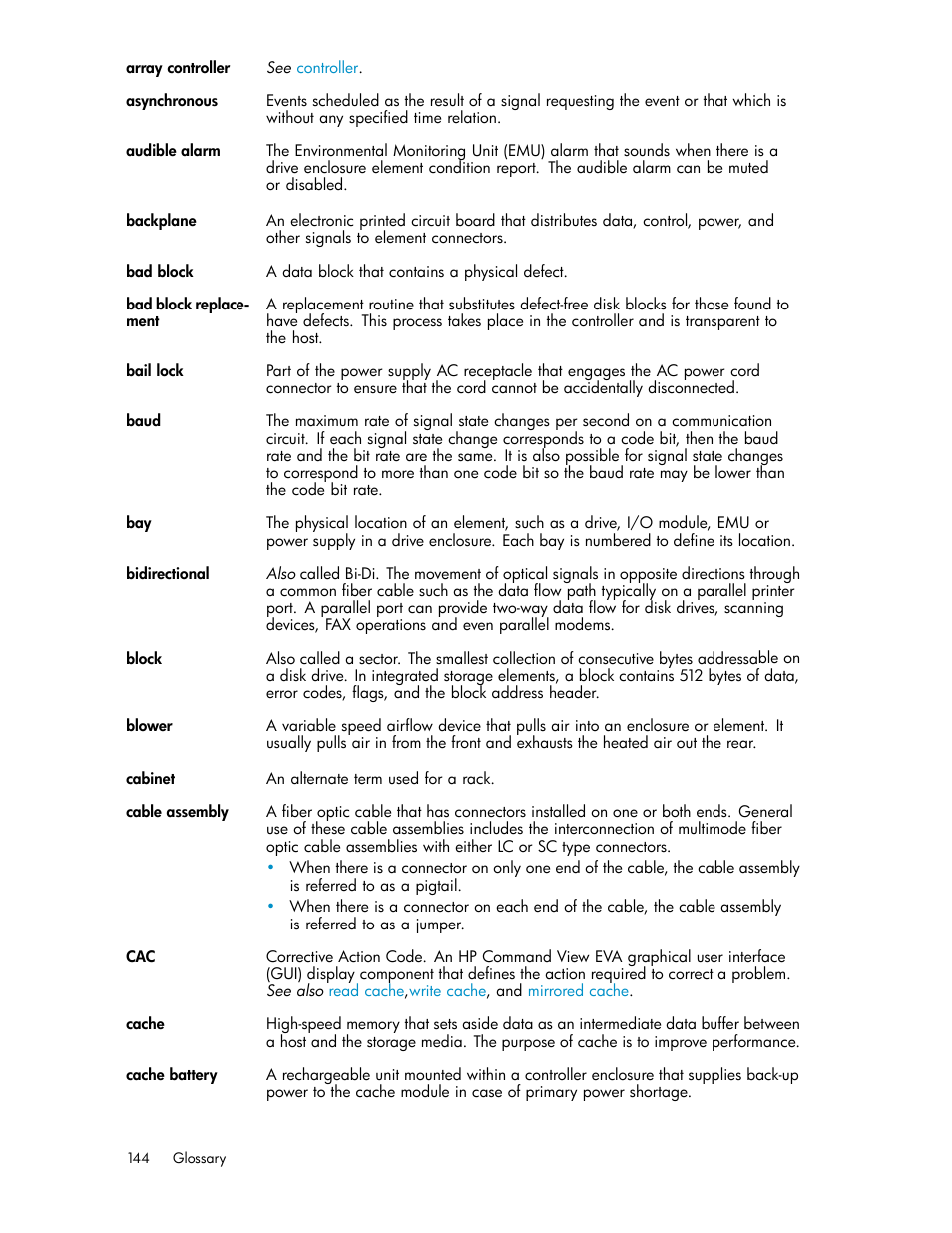 Backplane, Audible alarm, Blower | Blowers | HP 3000 Enterprise Virtual Array User Manual | Page 144 / 165