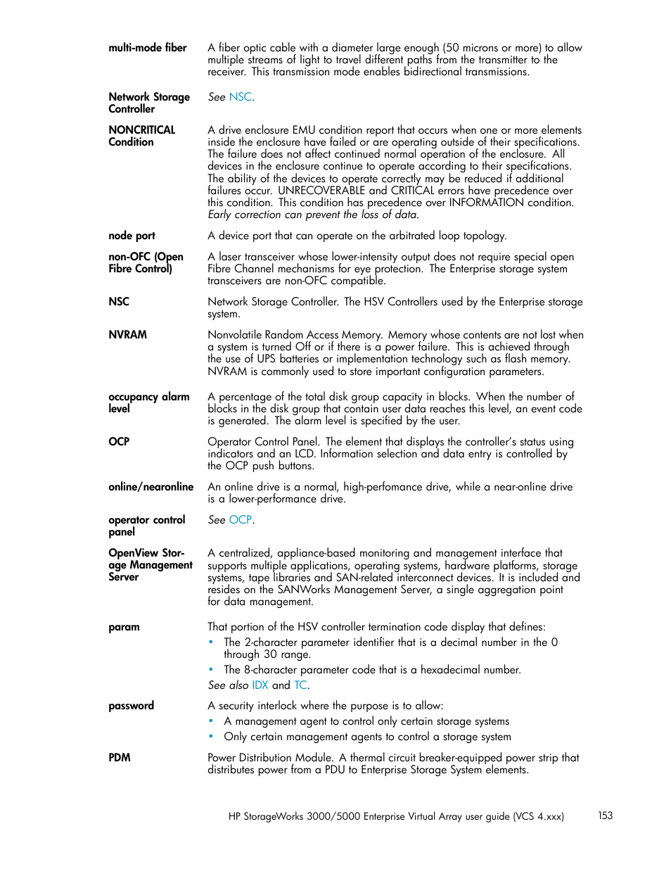Param | HP 3000 Enterprise Virtual Array User Manual | Page 153 / 165