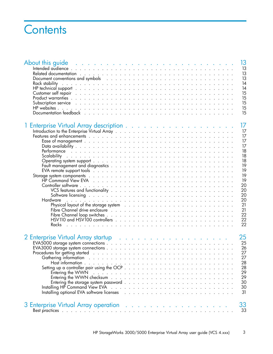 HP 3000 Enterprise Virtual Array User Manual | Page 3 / 165