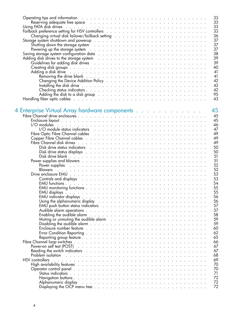 4 enterprise virtual array hardware components | HP 3000 Enterprise Virtual Array User Manual | Page 4 / 165