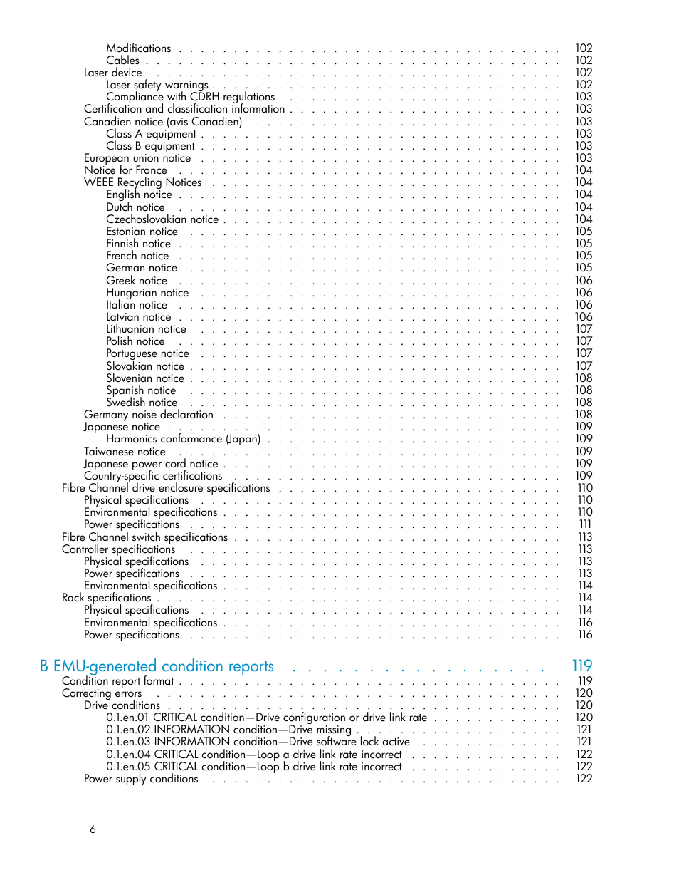 B emu-generated condition reports | HP 3000 Enterprise Virtual Array User Manual | Page 6 / 165