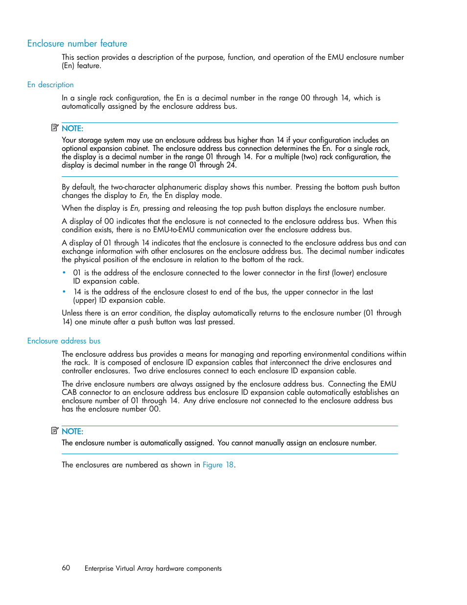 Enclosure number feature, Using the enclosure, Number feature | HP 3000 Enterprise Virtual Array User Manual | Page 60 / 165