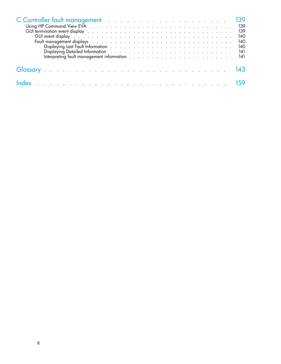 C controller fault management, Glossary index | HP 3000 Enterprise Virtual Array User Manual | Page 8 / 165