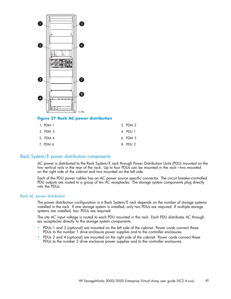 Rack system/e power distribution components, Rack ac power distribution | HP 3000 Enterprise Virtual Array User Manual | Page 81 / 165