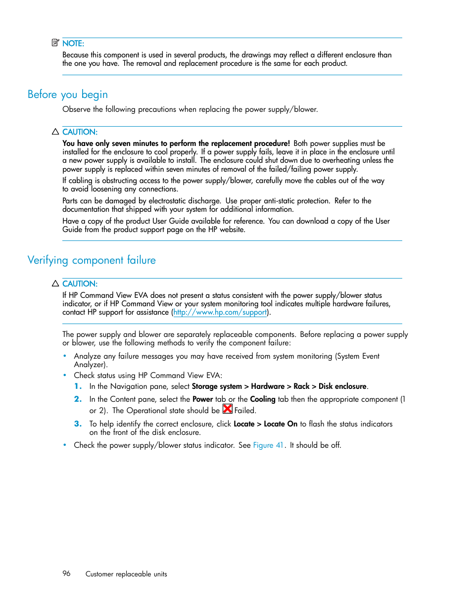 Before you begin, Verifying component failure | HP 3000 Enterprise Virtual Array User Manual | Page 96 / 165