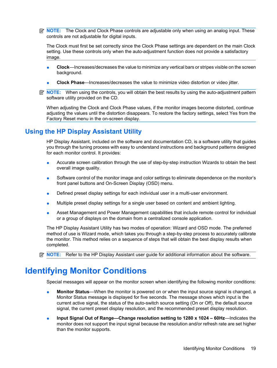 Using the hp display assistant utility, Identifying monitor conditions | HP Compaq LE1711 17-inch LCD Monitor User Manual | Page 27 / 44