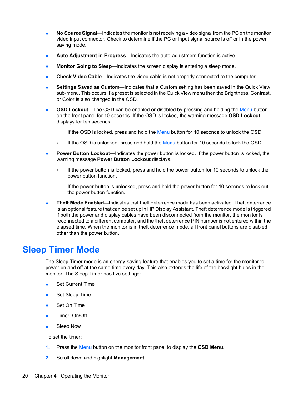 Sleep timer mode | HP Compaq LE1711 17-inch LCD Monitor User Manual | Page 28 / 44