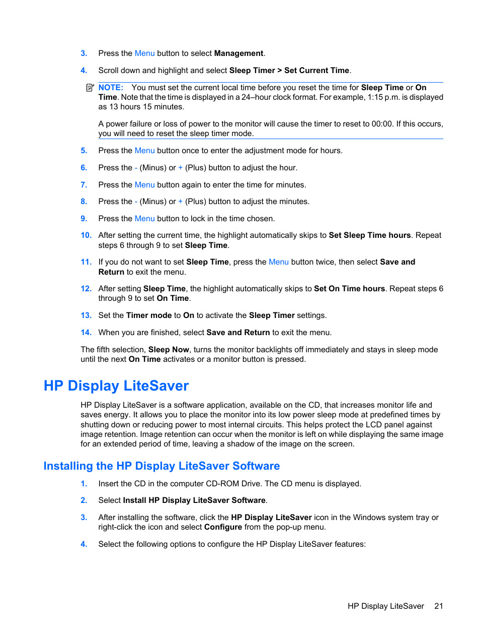 Hp display litesaver, Installing the hp display litesaver software | HP Compaq LE1711 17-inch LCD Monitor User Manual | Page 29 / 44