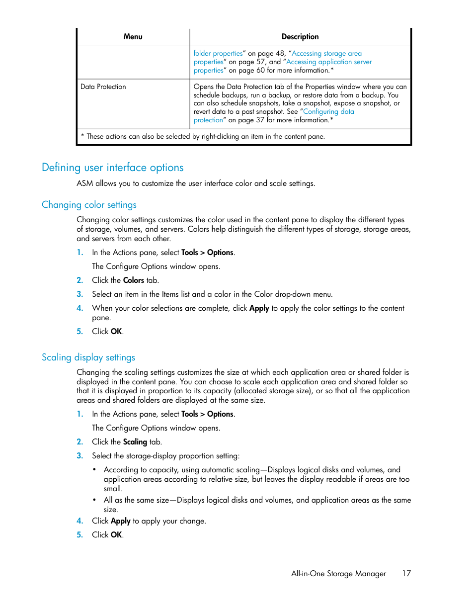 Defining user interface options | HP StorageWorks All-in-One SB600c Storage Blade User Manual | Page 17 / 72