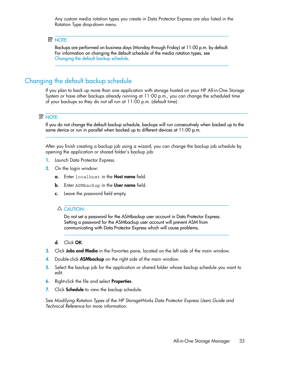 Changing the default backup schedule | HP StorageWorks All-in-One SB600c Storage Blade User Manual | Page 33 / 72