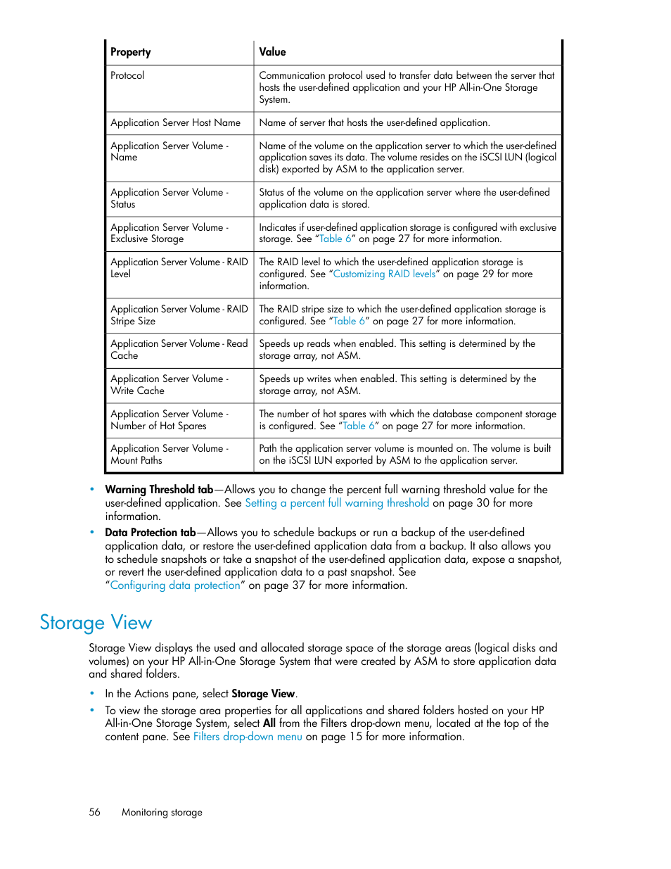 Storage view | HP StorageWorks All-in-One SB600c Storage Blade User Manual | Page 56 / 72