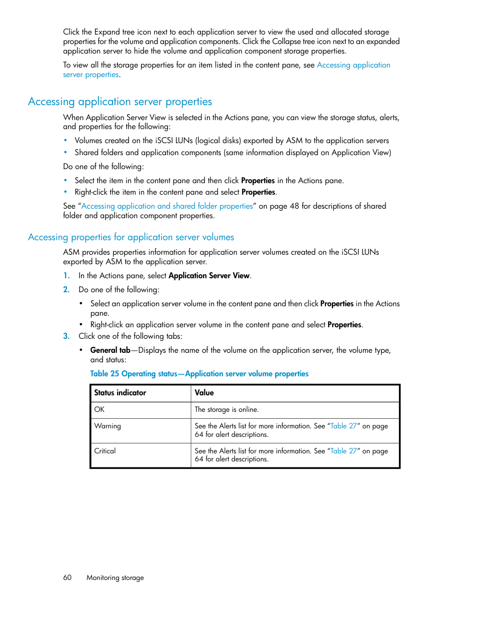 Accessing application server properties, Accessing application server, Properties | HP StorageWorks All-in-One SB600c Storage Blade User Manual | Page 60 / 72
