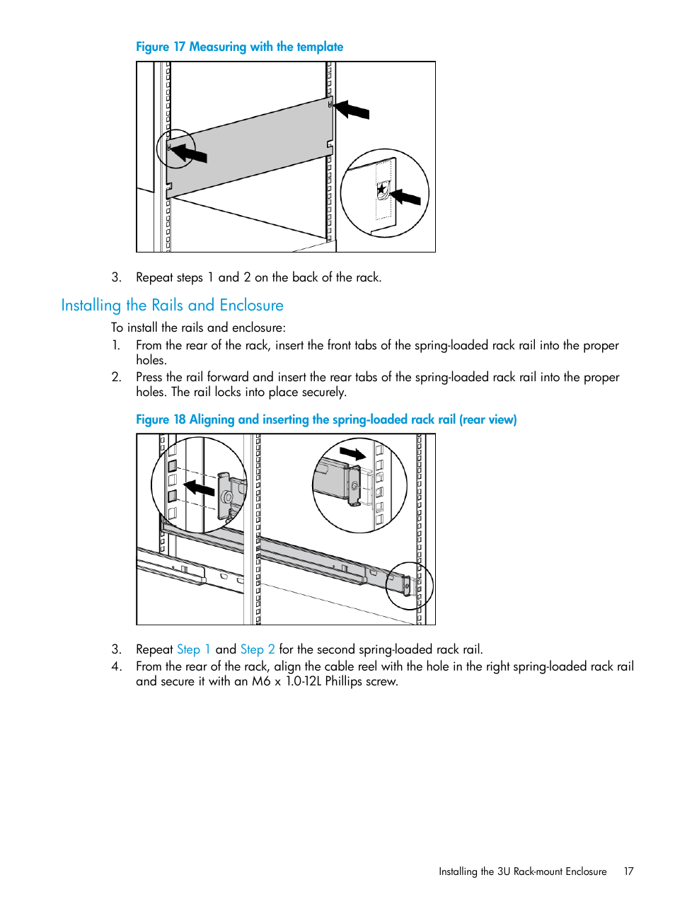 Installing the rails and enclosure | HP StoreEver Rack-mount Kits User Manual | Page 17 / 26