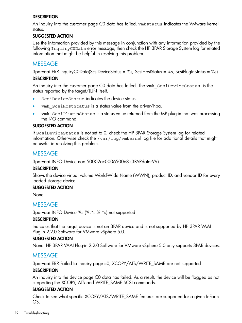 Message | HP 3PAR Solutions Software for vSphere User Manual | Page 12 / 13