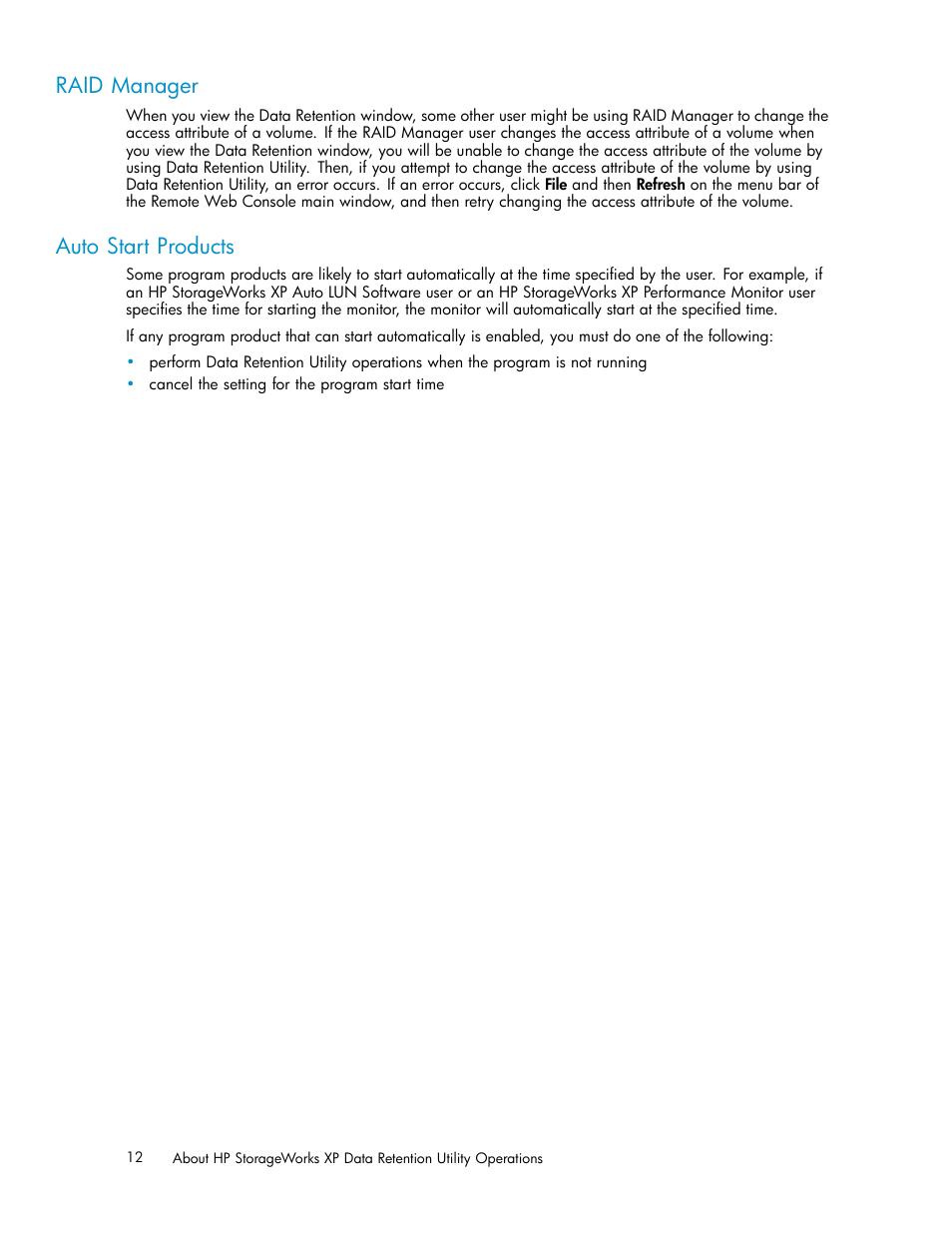 Raid manager, Auto start products | HP XP20000XP24000 Disk Array User Manual | Page 12 / 32