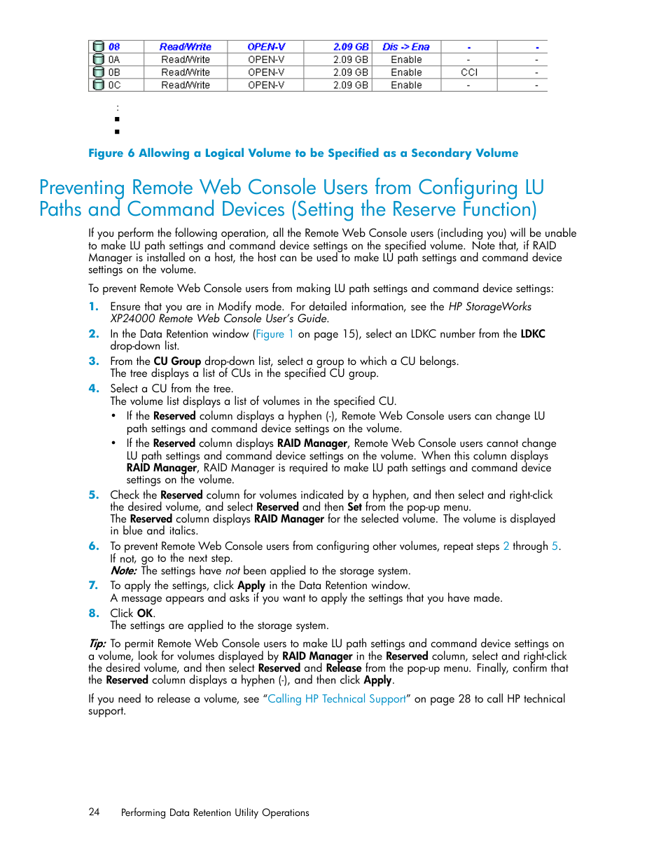 Reserve function), Command devices (setting the reserve function), Figure 6 | HP XP20000XP24000 Disk Array User Manual | Page 24 / 32