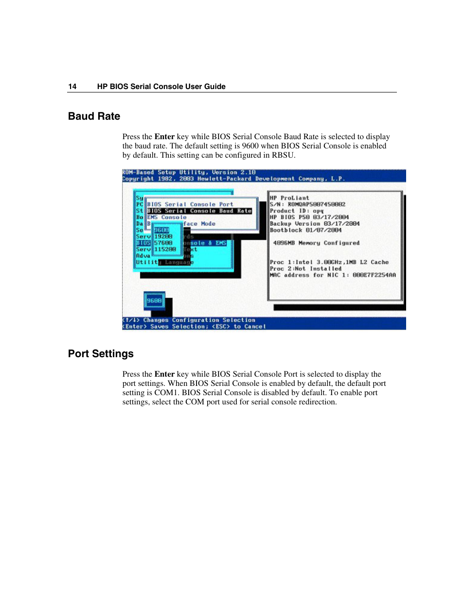 Baud rate, Port settings | HP ProLiant xw460c Blade Workstation User Manual | Page 14 / 33
