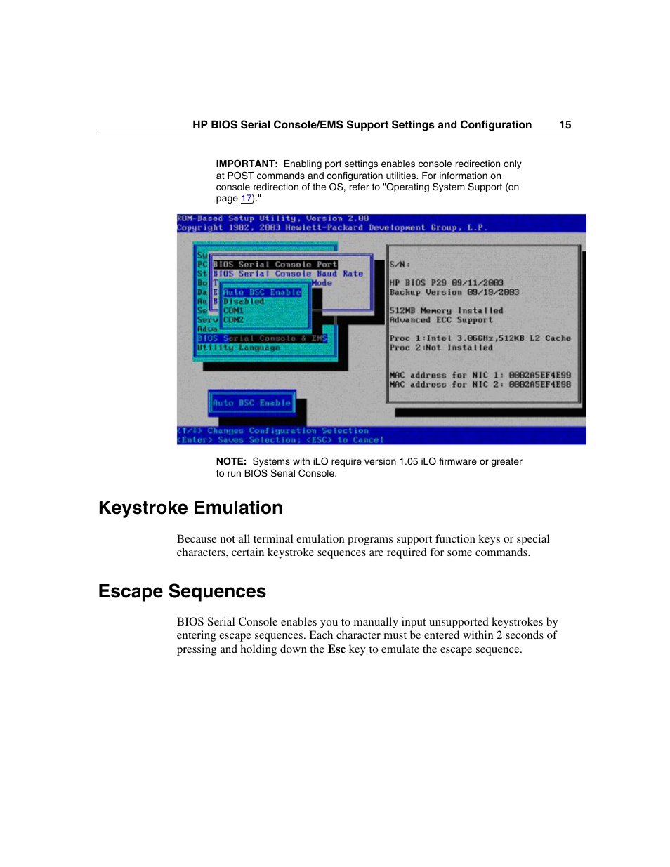 Keystroke emulation, Escape sequences | HP ProLiant xw460c Blade Workstation User Manual | Page 15 / 33