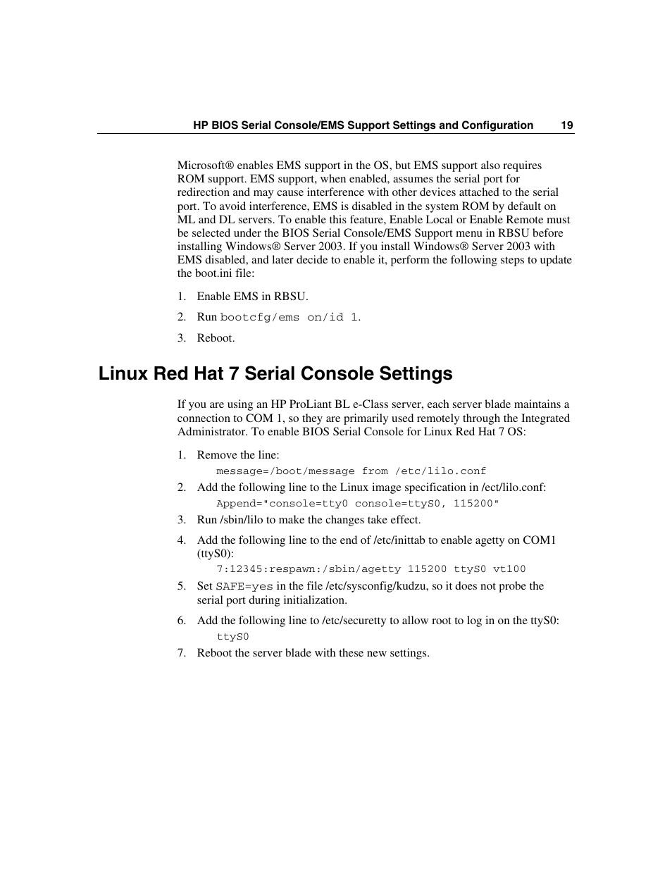 Linux red hat 7 serial console settings | HP ProLiant xw460c Blade Workstation User Manual | Page 19 / 33