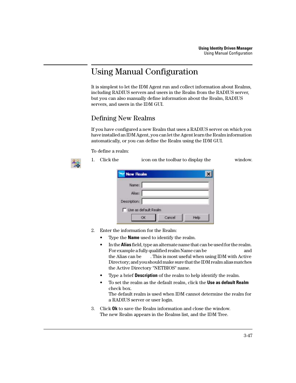 Using manual configuration, Defining new realms, Defining new realms -46 | HP Identity Driven Manager Software Licenses User Manual | Page 109 / 190