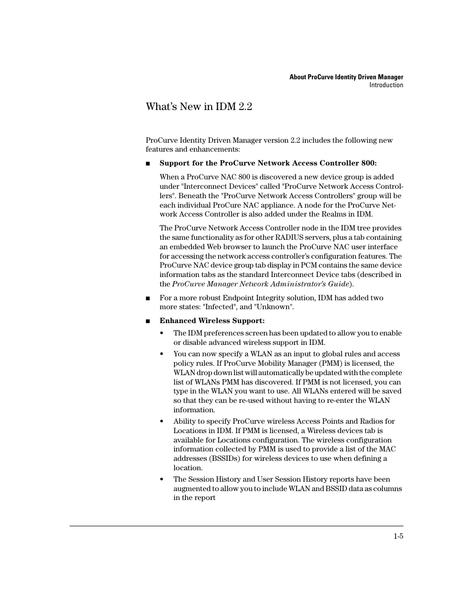 What’s new in idm 2.2, What’s new in idm 2.2 -5 | HP Identity Driven Manager Software Licenses User Manual | Page 11 / 190