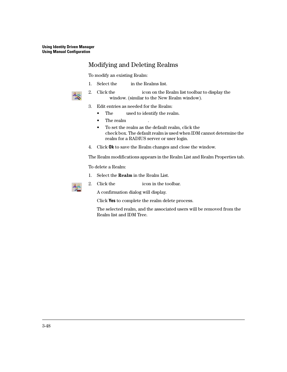 Modifying and deleting realms, Modifying and deleting realms -47 | HP Identity Driven Manager Software Licenses User Manual | Page 110 / 190