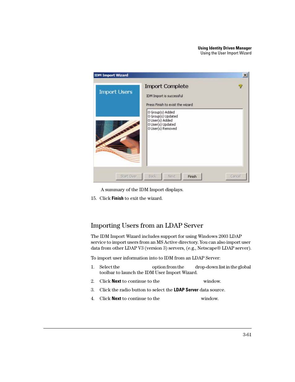 Importing users from an ldap server, Importing users from an ldap server -60 | HP Identity Driven Manager Software Licenses User Manual | Page 123 / 190