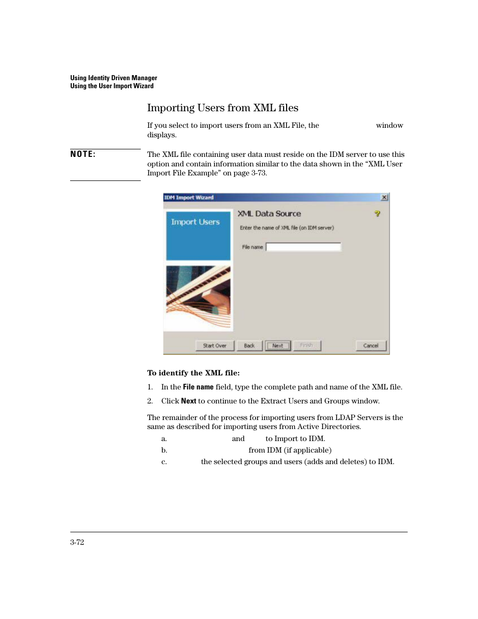 Importing users from xml files, Importing users from xml files -71 | HP Identity Driven Manager Software Licenses User Manual | Page 134 / 190