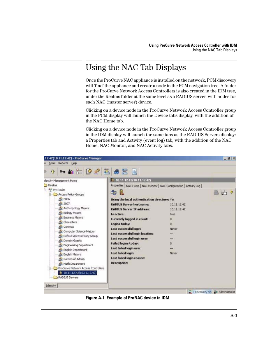 Using the nac tab displays | HP Identity Driven Manager Software Licenses User Manual | Page 173 / 190