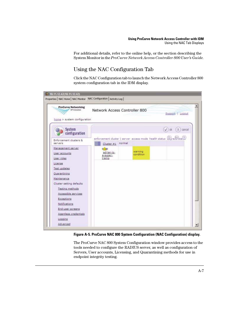 Using the nac configuration tab | HP Identity Driven Manager Software Licenses User Manual | Page 177 / 190