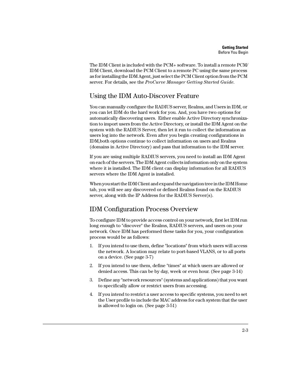 Using the idm auto-discover feature, Idm configuration process overview, Using the idm auto-discover feature -3 | Idm configuration process overview -3 | HP Identity Driven Manager Software Licenses User Manual | Page 25 / 190