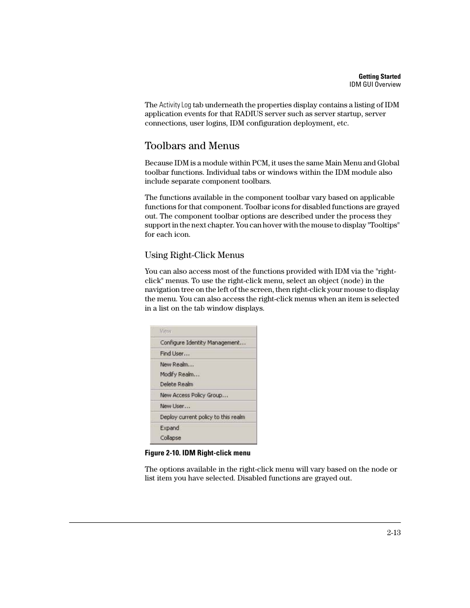 Toolbars and menus, Toolbars and menus -13 | HP Identity Driven Manager Software Licenses User Manual | Page 35 / 190