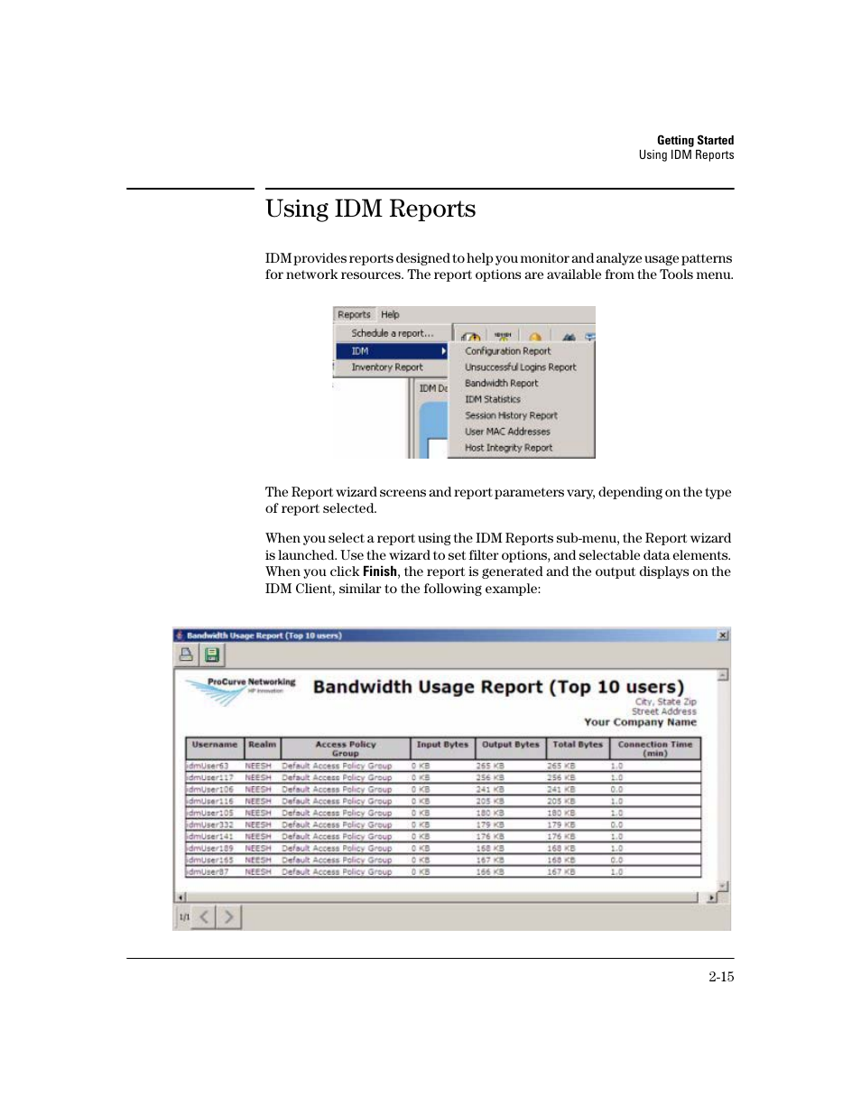 Using idm reports | HP Identity Driven Manager Software Licenses User Manual | Page 37 / 190