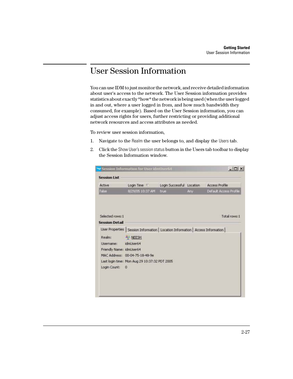 User session information | HP Identity Driven Manager Software Licenses User Manual | Page 49 / 190