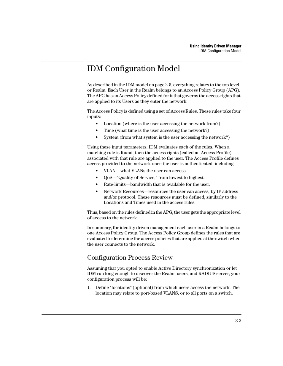 Idm configuration model, Configuration process review, Configuration process review -2 | HP Identity Driven Manager Software Licenses User Manual | Page 65 / 190