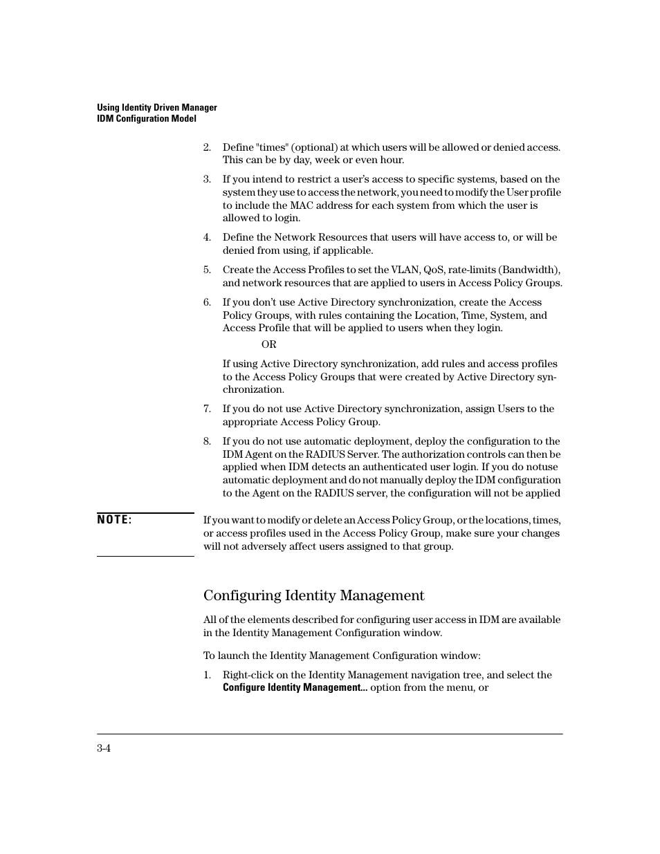 Configuring identity management, Configuring identity management -3 | HP Identity Driven Manager Software Licenses User Manual | Page 66 / 190