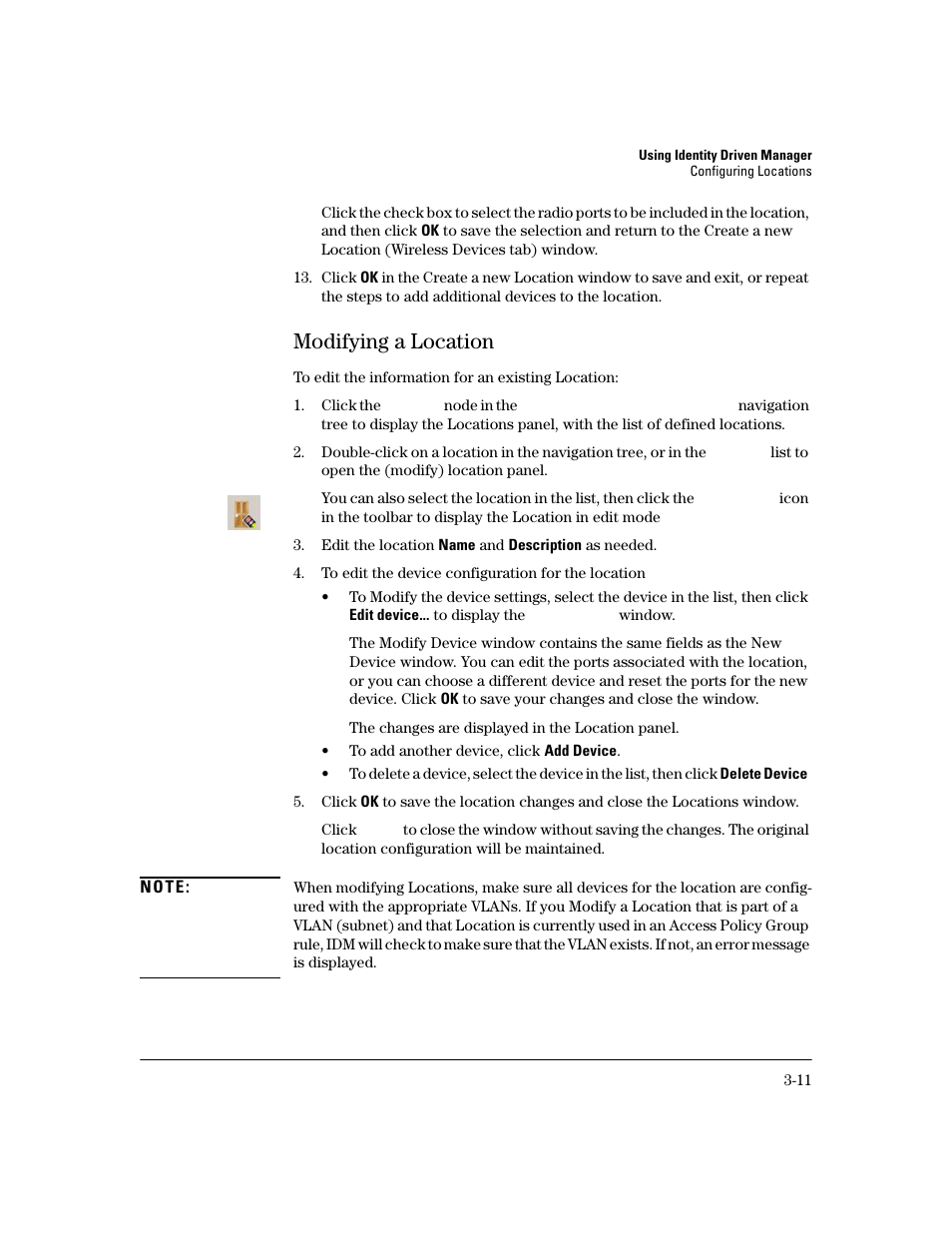 Modifying a location, Modifying a location -10 | HP Identity Driven Manager Software Licenses User Manual | Page 73 / 190