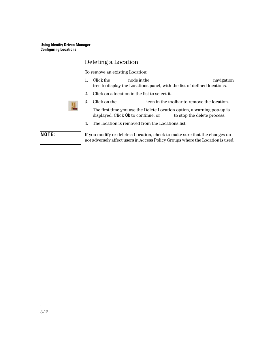 Deleting a location, Deleting a location -11 | HP Identity Driven Manager Software Licenses User Manual | Page 74 / 190