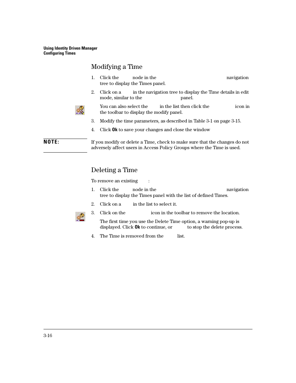 Modifying a time, Deleting a time, Modifying a time -15 | Deleting a time -15, Modifying a time -15 deleting a time -15 | HP Identity Driven Manager Software Licenses User Manual | Page 78 / 190