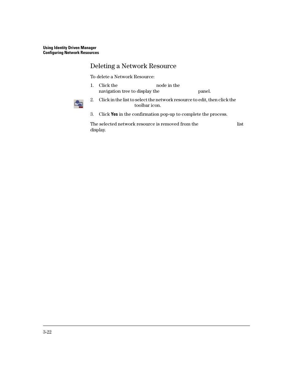 Deleting a network resource, Deleting a network resource -21 | HP Identity Driven Manager Software Licenses User Manual | Page 84 / 190