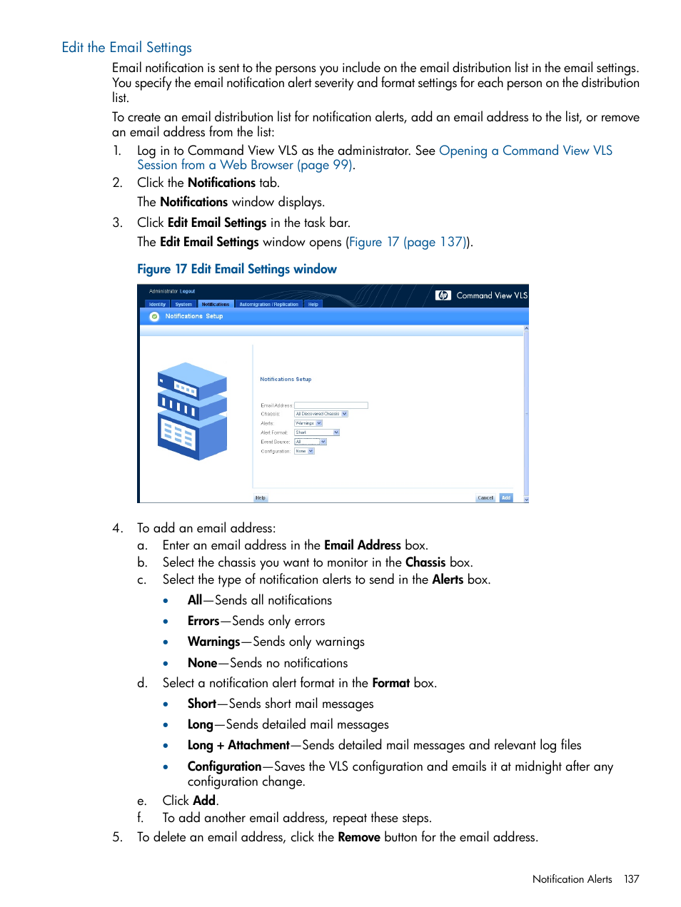 Edit the email settings | HP 9000 Virtual Library System User Manual | Page 137 / 268