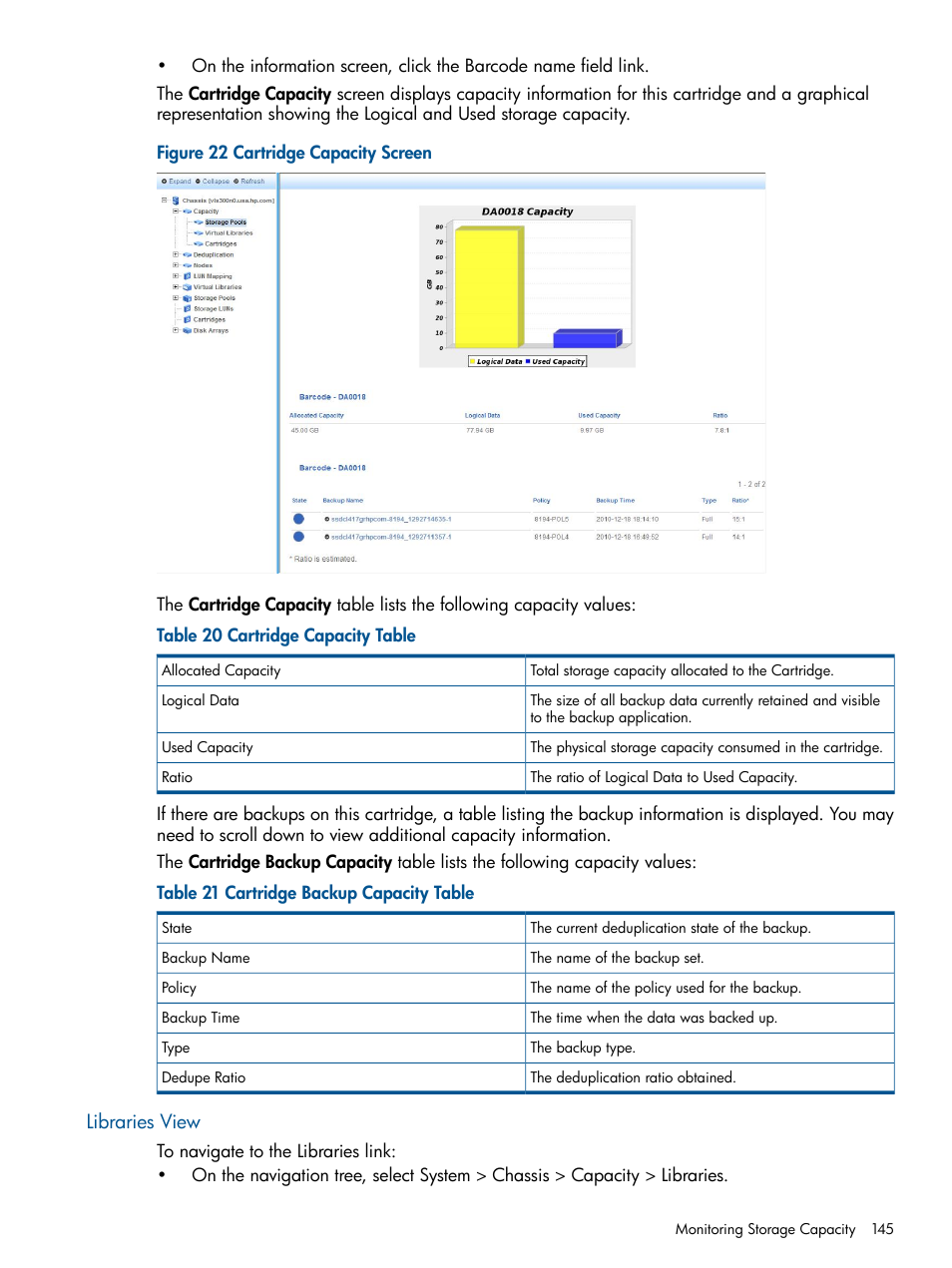 Libraries view | HP 9000 Virtual Library System User Manual | Page 145 / 268