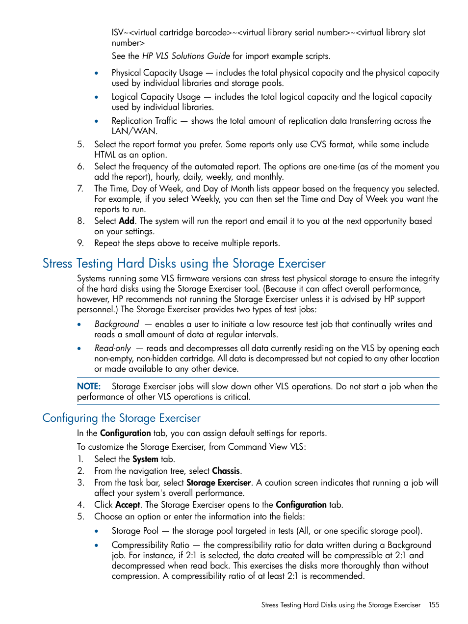Configuring the storage exerciser | HP 9000 Virtual Library System User Manual | Page 155 / 268
