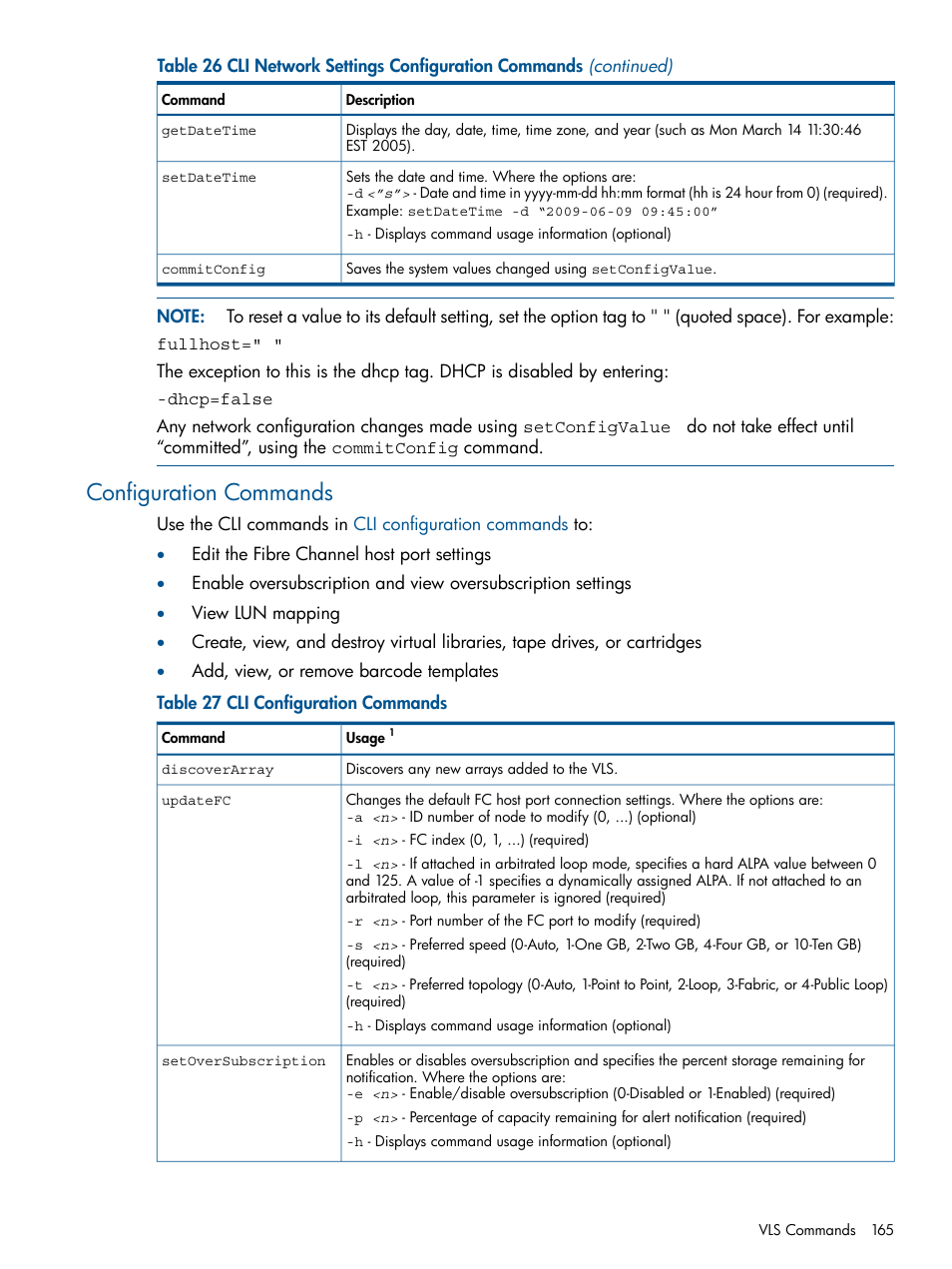 Configuration commands | HP 9000 Virtual Library System User Manual | Page 165 / 268