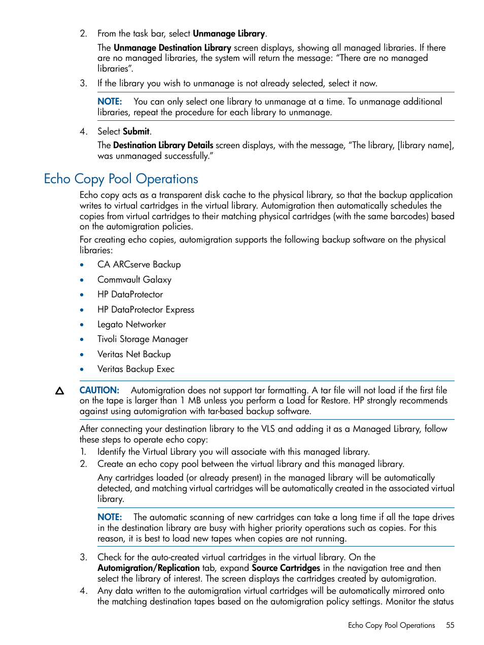 Echo copy pool operations | HP 9000 Virtual Library System User Manual | Page 55 / 268